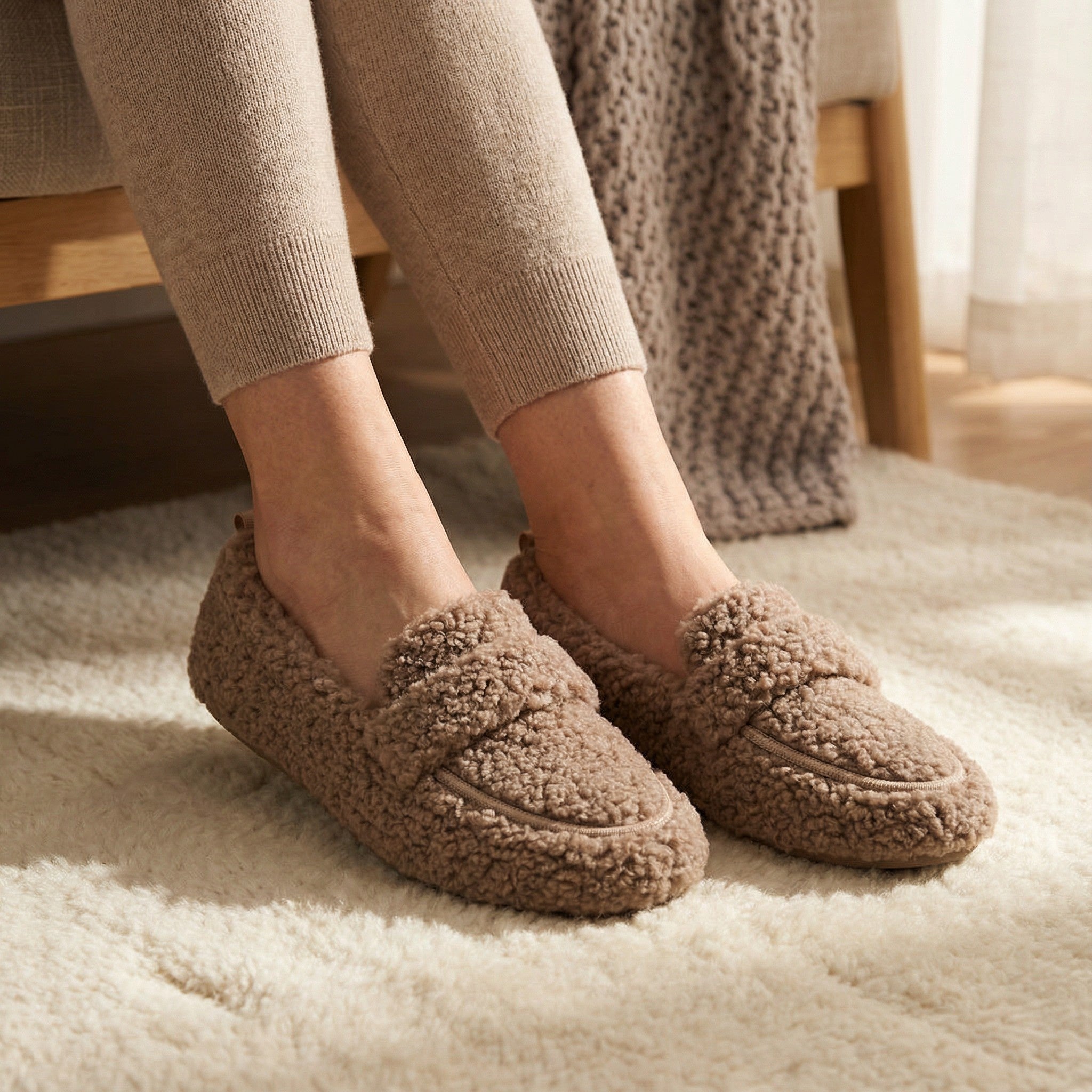 The Elara — Taupe Plush Moccasins