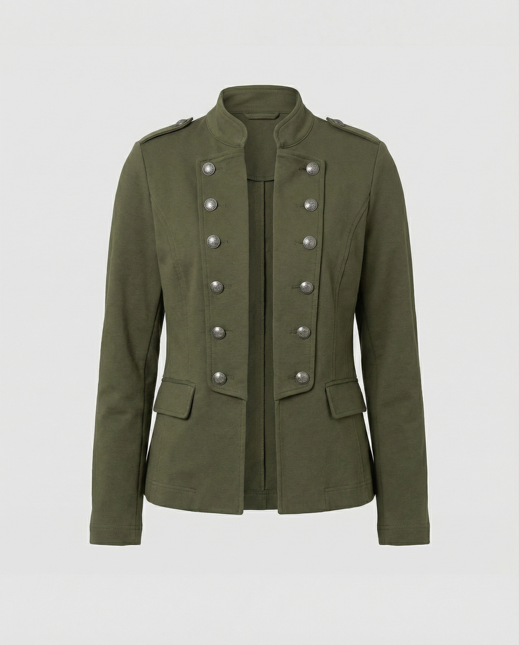 Elara — Army Green Stand-Collar Blazer