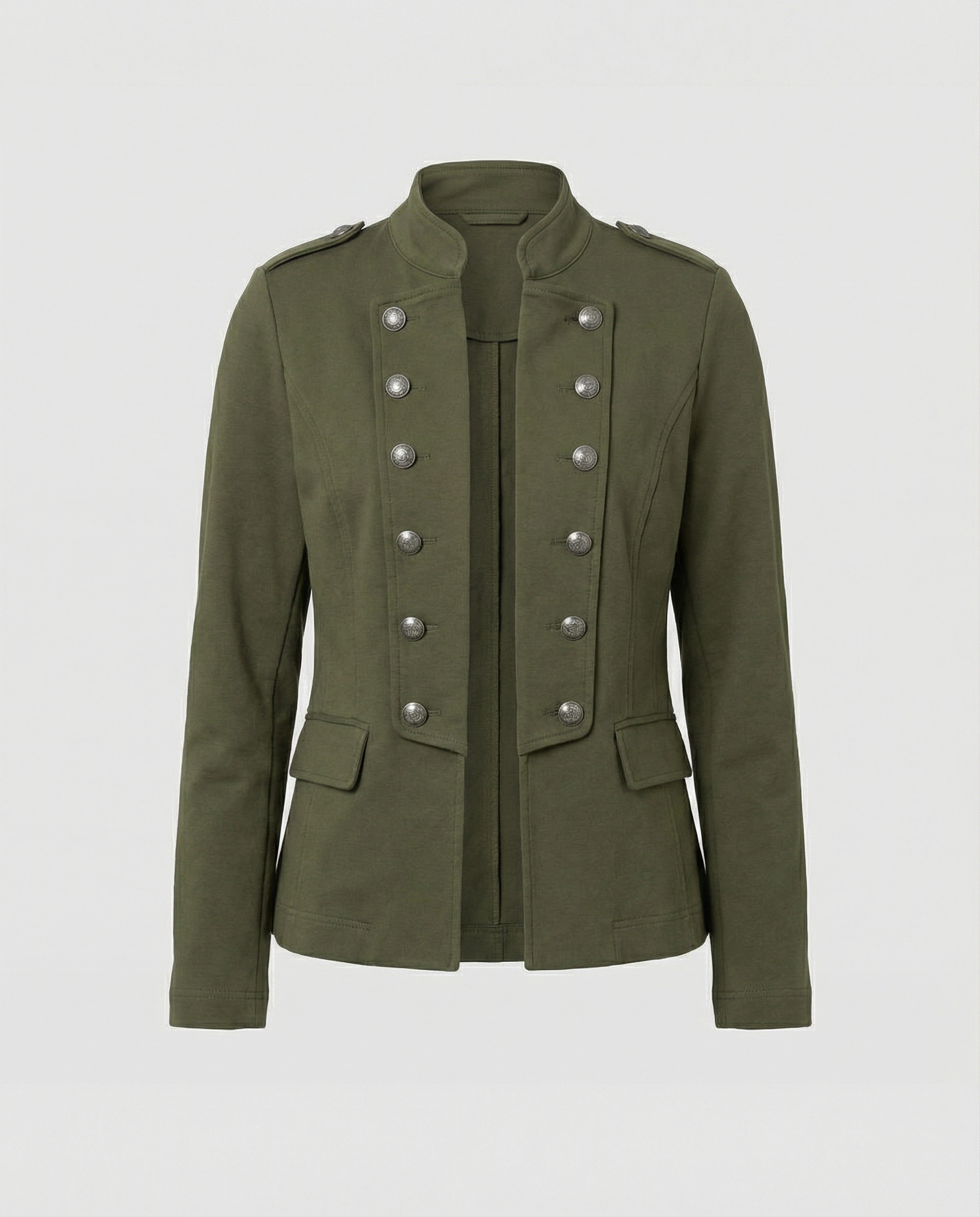 Elara — Army Green Stand-Collar Blazer