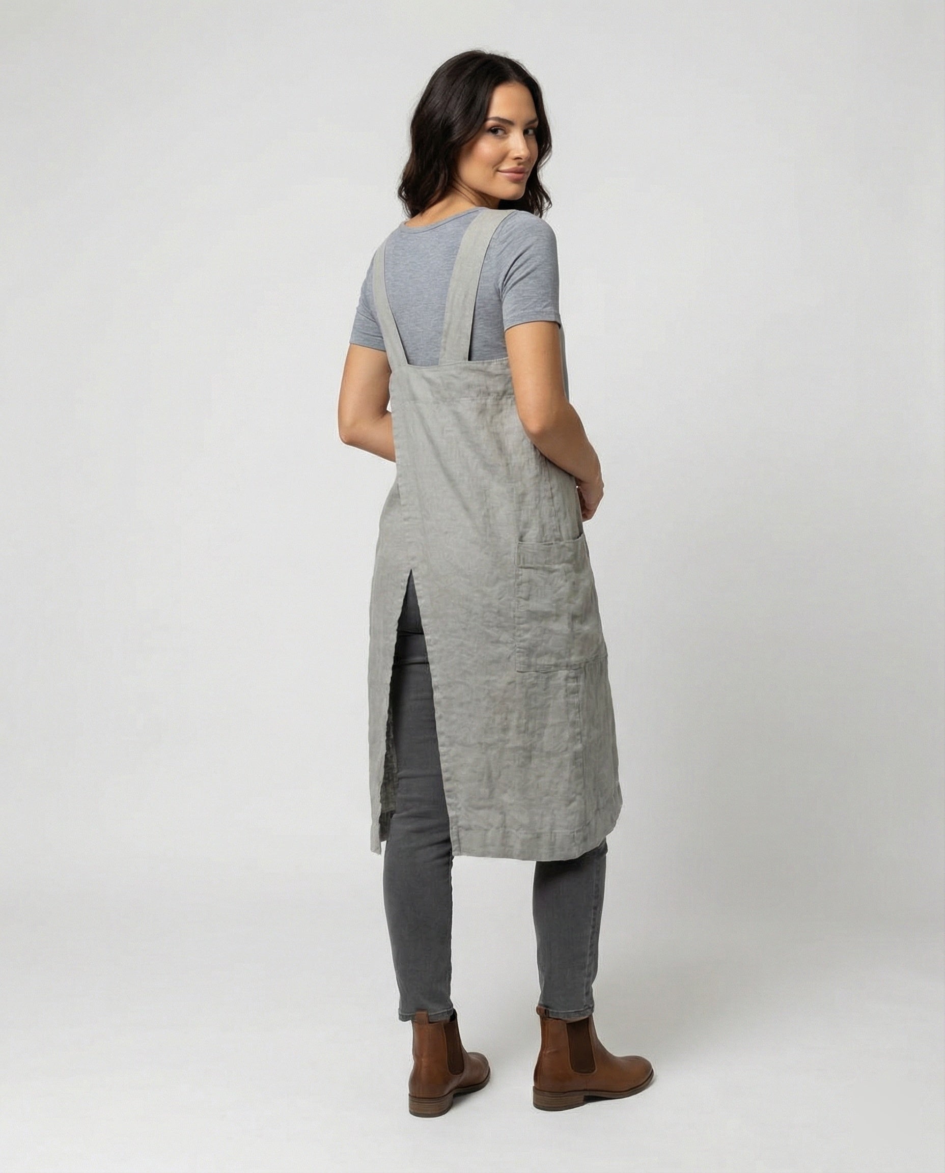 The Liora Pinafore — Slate Cotton
