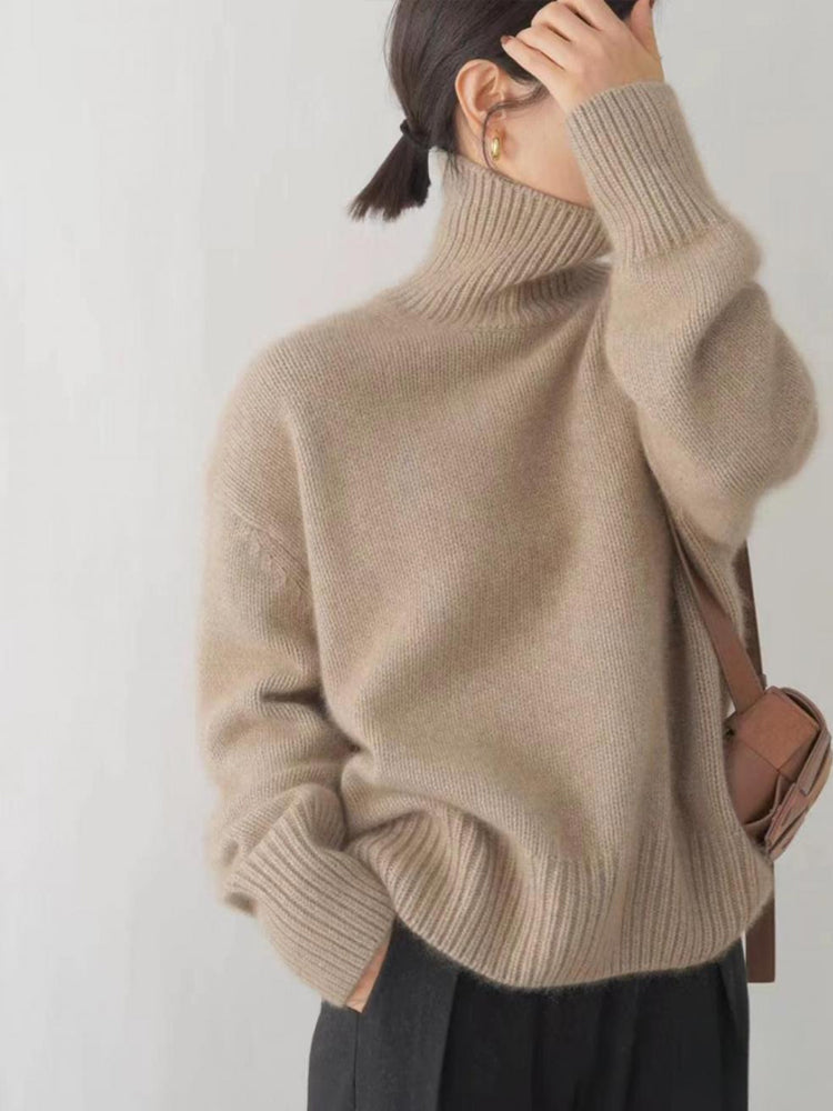Olivera — Relaxed Turtleneck Knit in Sandstone