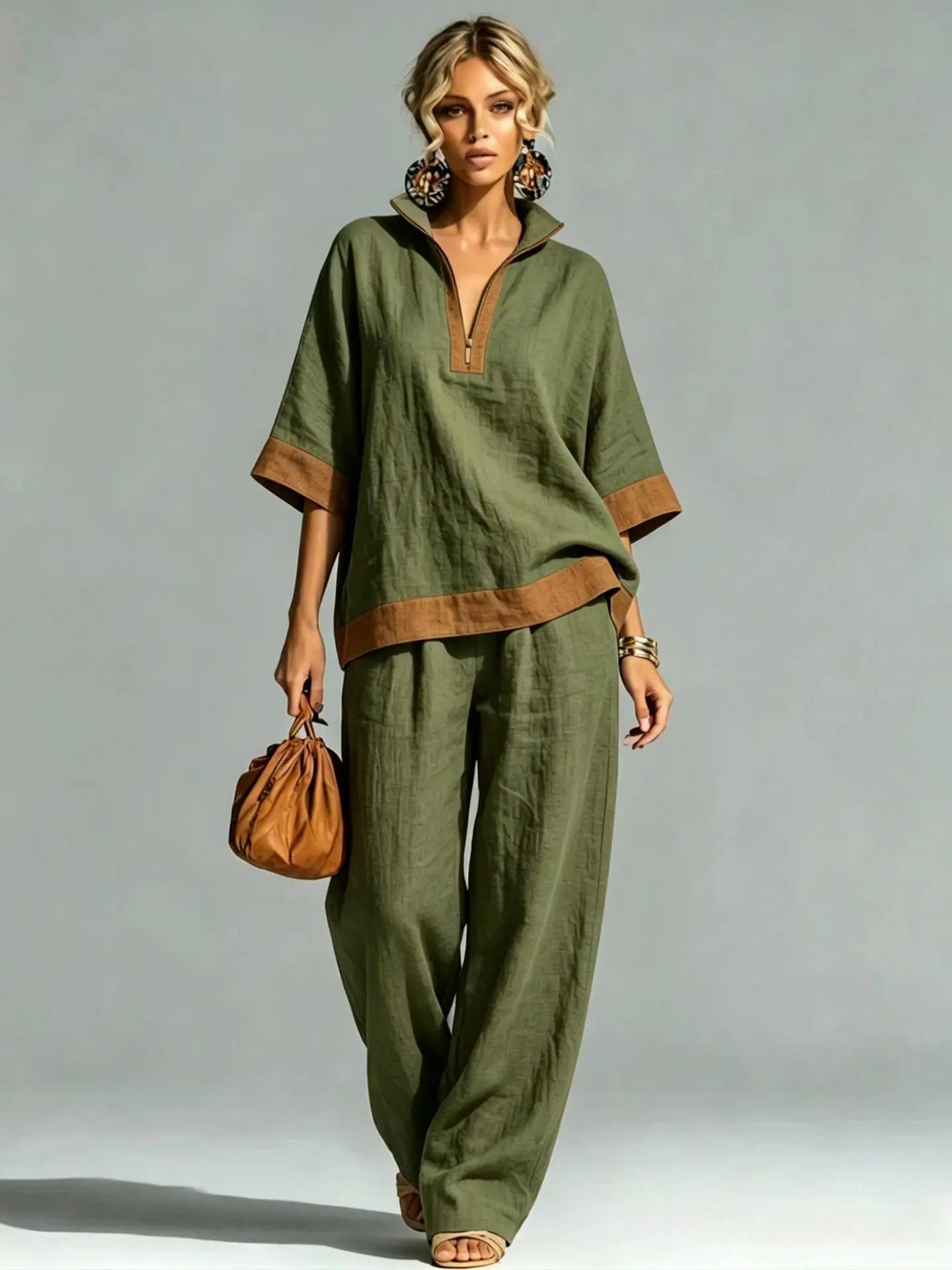 Ensemble coordonné pour femme style lin vintage