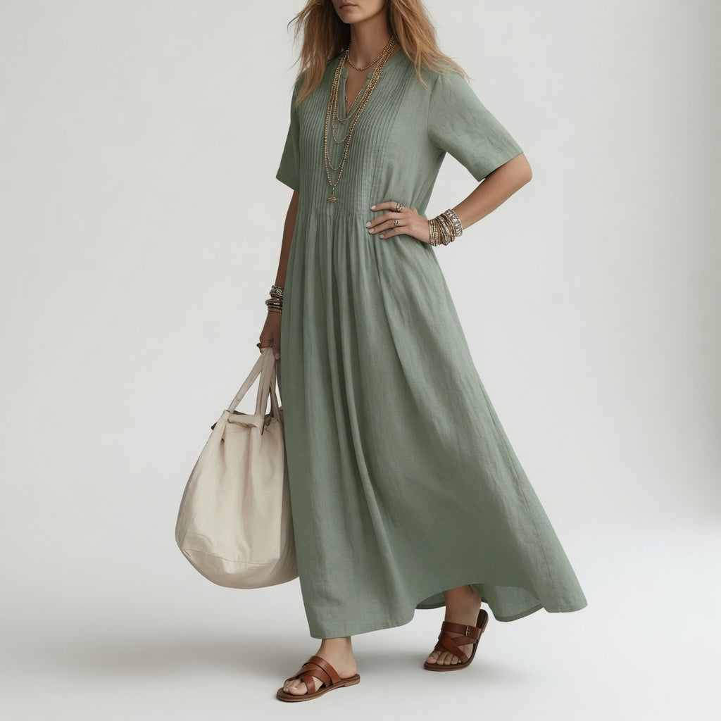 Pélagie™ — Robe longue en coton à col en V pour l'été