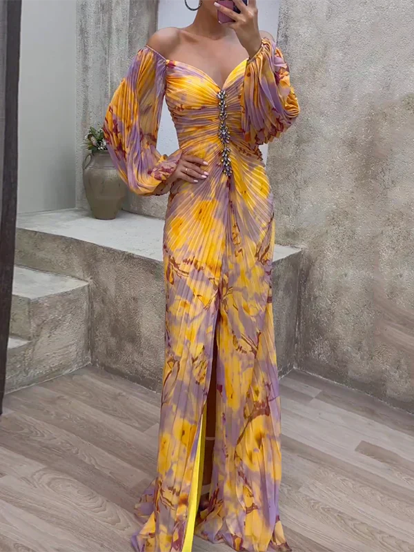 Maud™ - Élégante robe de soirée longue plissée