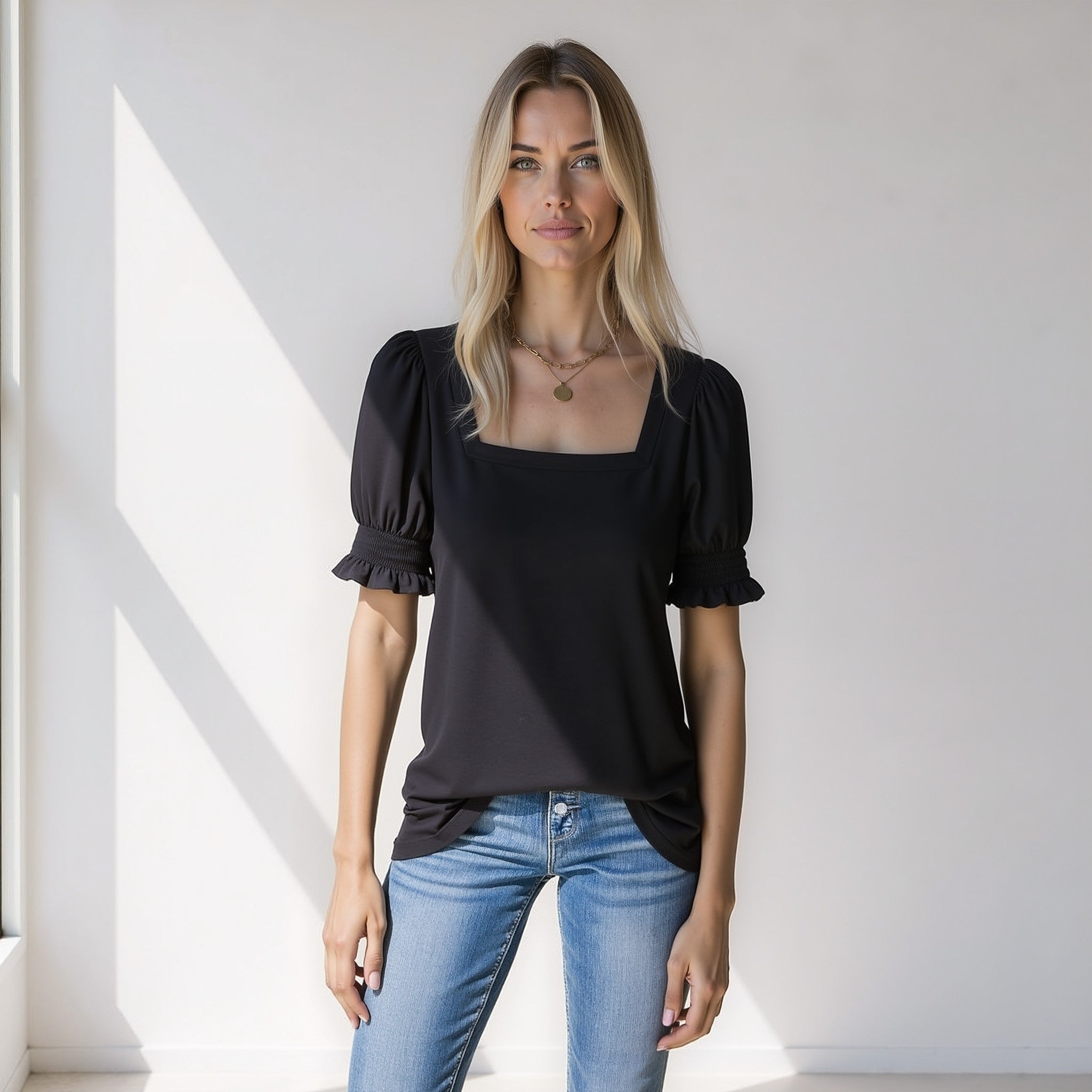 The Sylvie — Puff-Sleeve Square-Neck Top
