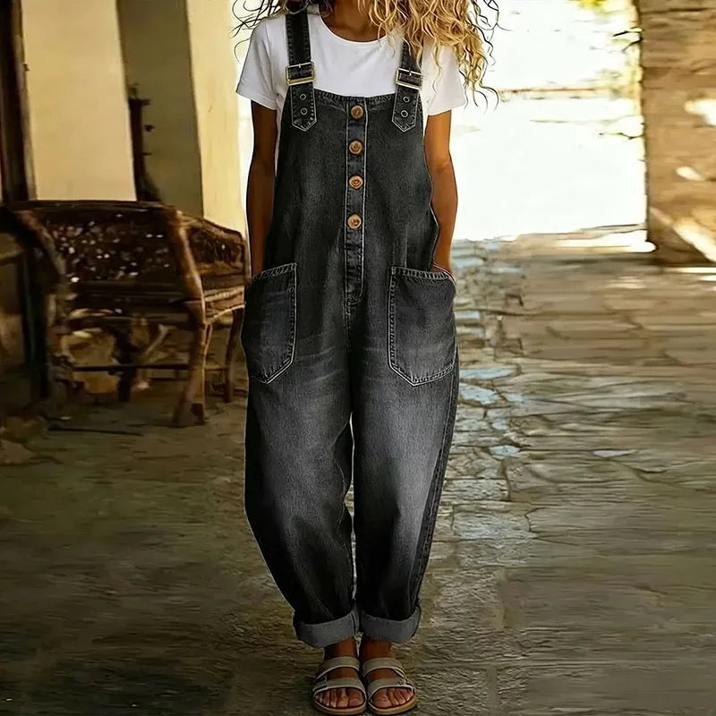 Saylor | Salopette intemporelle effet denim souple avec bretelles ajustables