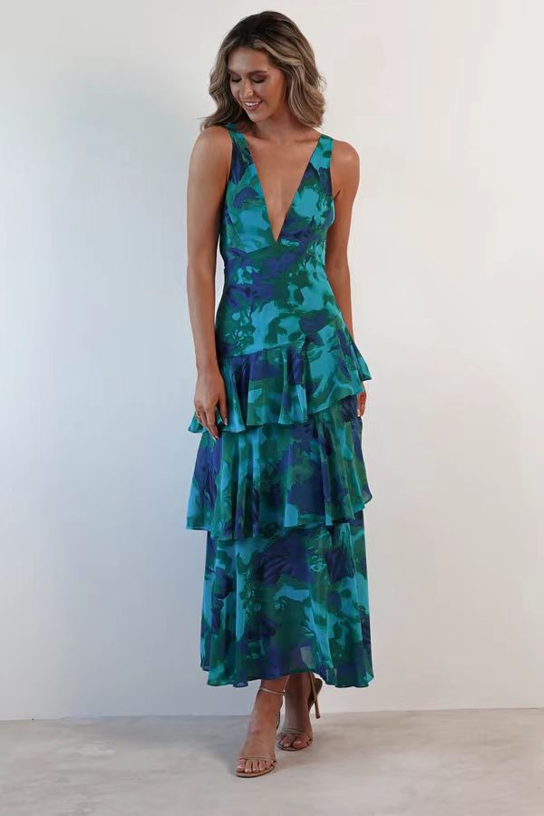 LISA | Robe Maxi avec Volants Floraux