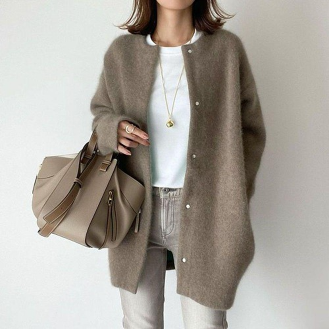 Flora Oversized Cardigan — Khaki Knit