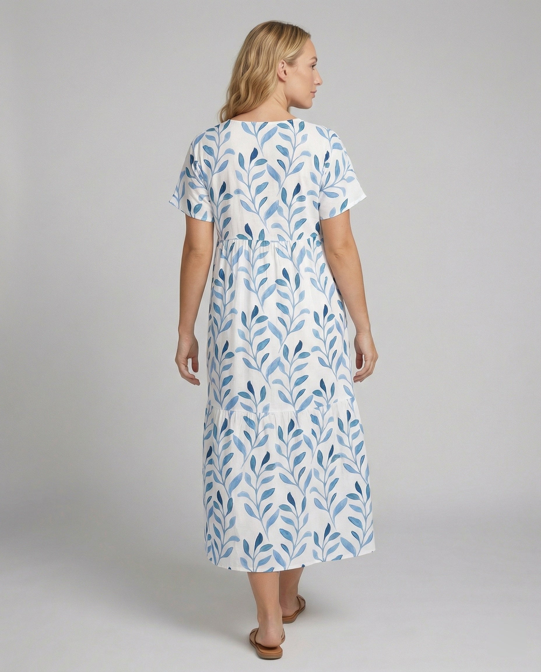 The Elara — Blue Leaf Maxi Dress