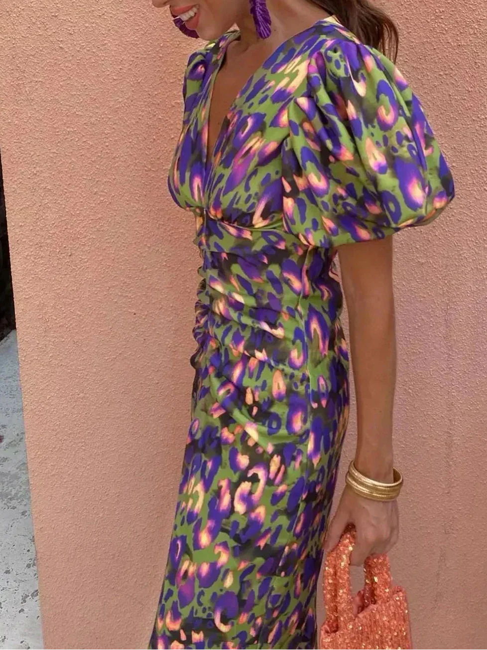Noor™ - Robe Midi à Manches Bouffantes