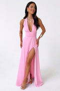 LILLI | Robe maxi tendance à col halter avec une fente haute