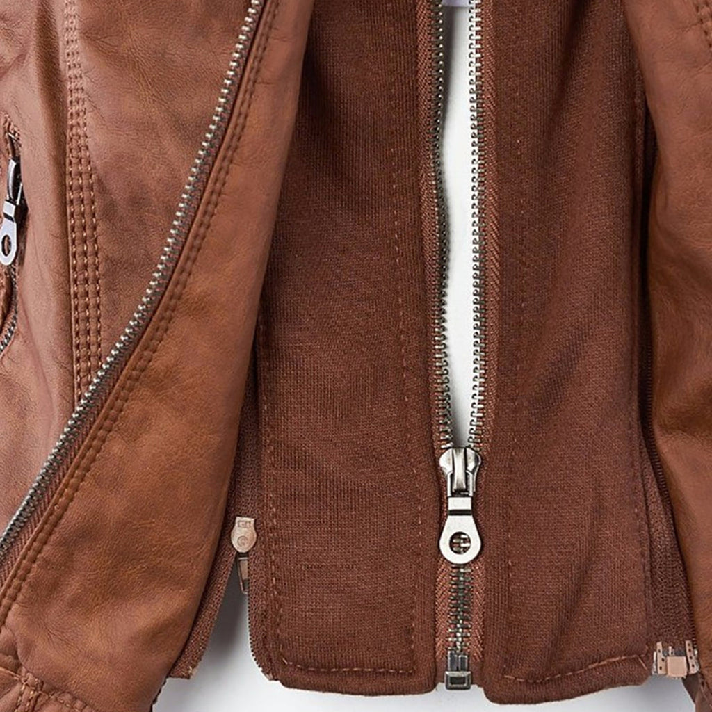 The Kaia — Weatherproof PU Hooded Jacket in Khaki