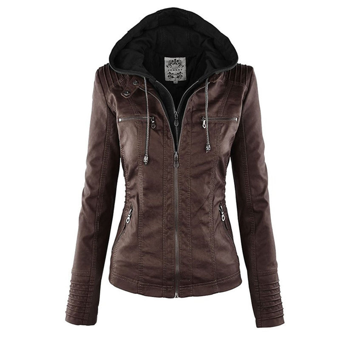 The Kaia — Weatherproof PU Hooded Jacket in Khaki