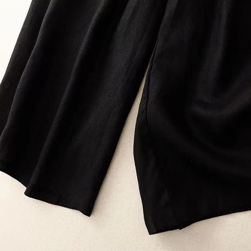 Pantalon Capri Large Femme Bouton Unique Couleur Unie Buddha Stones avec Poches
