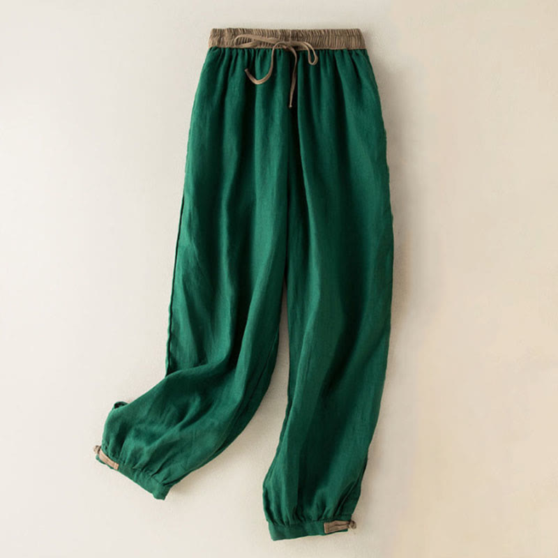 Pantalon Harem Femme en Coton Uni Buddha Stones avec Cordons et Poches