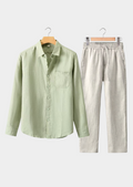 ENSEMBLE D'ÉTÉ DOLCEVITA MANCHES LONGUES - BEIGE/VERT MENTHE