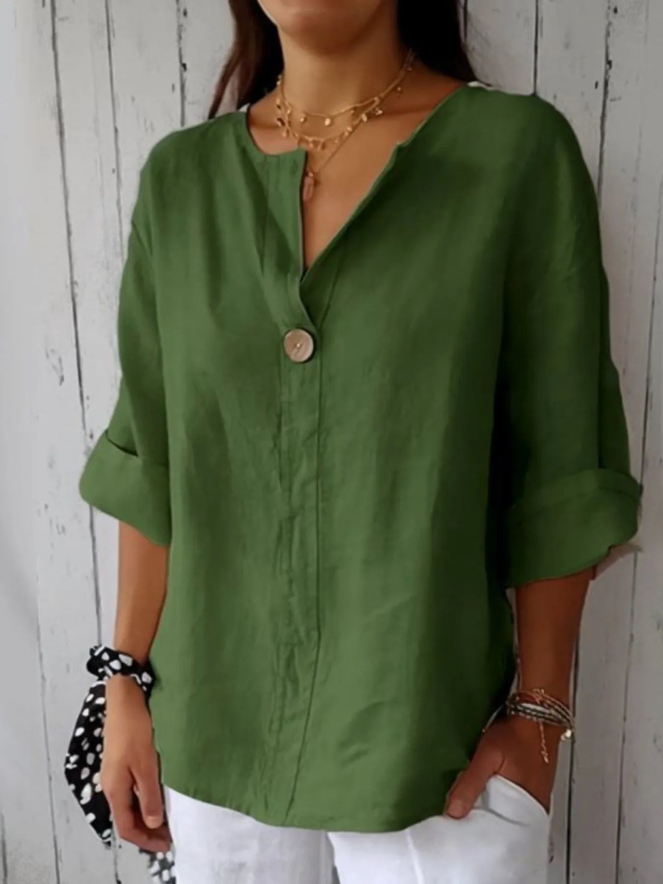 The Norah — Chalk Linen-Blend Blouse