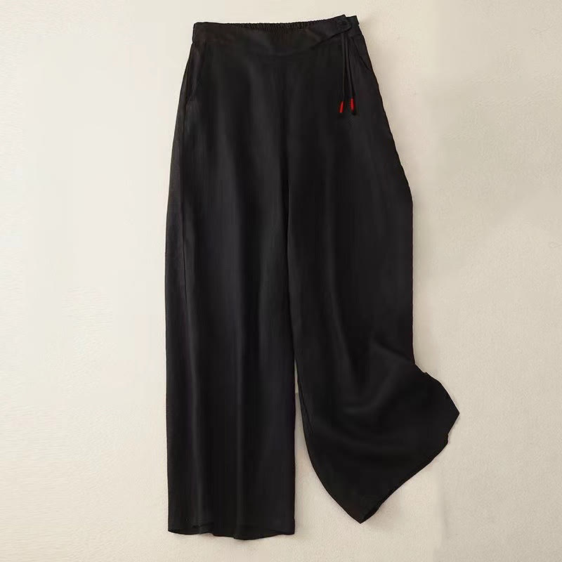 Pantalon Capri Large Femme Bouton Unique Couleur Unie Buddha Stones avec Poches