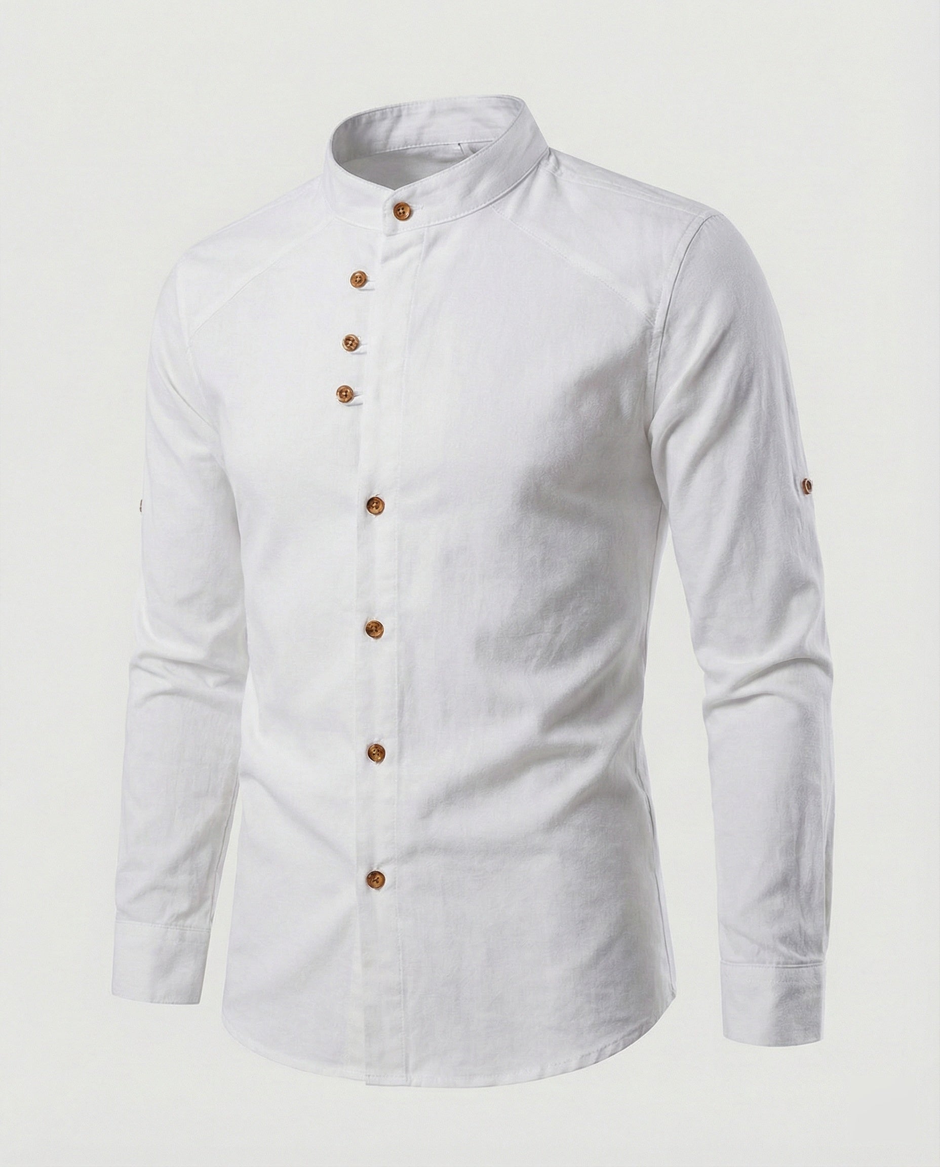 The Kaede — Indigo Linen Band-Collar Shirt