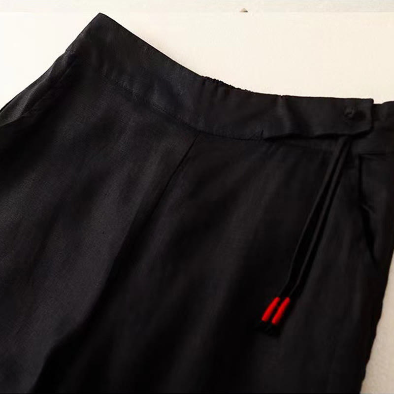 Pantalon Capri Large Femme Bouton Unique Couleur Unie Buddha Stones avec Poches