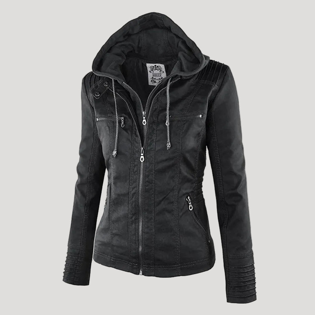 The Oren — Noir Hooded Leather Jacket
