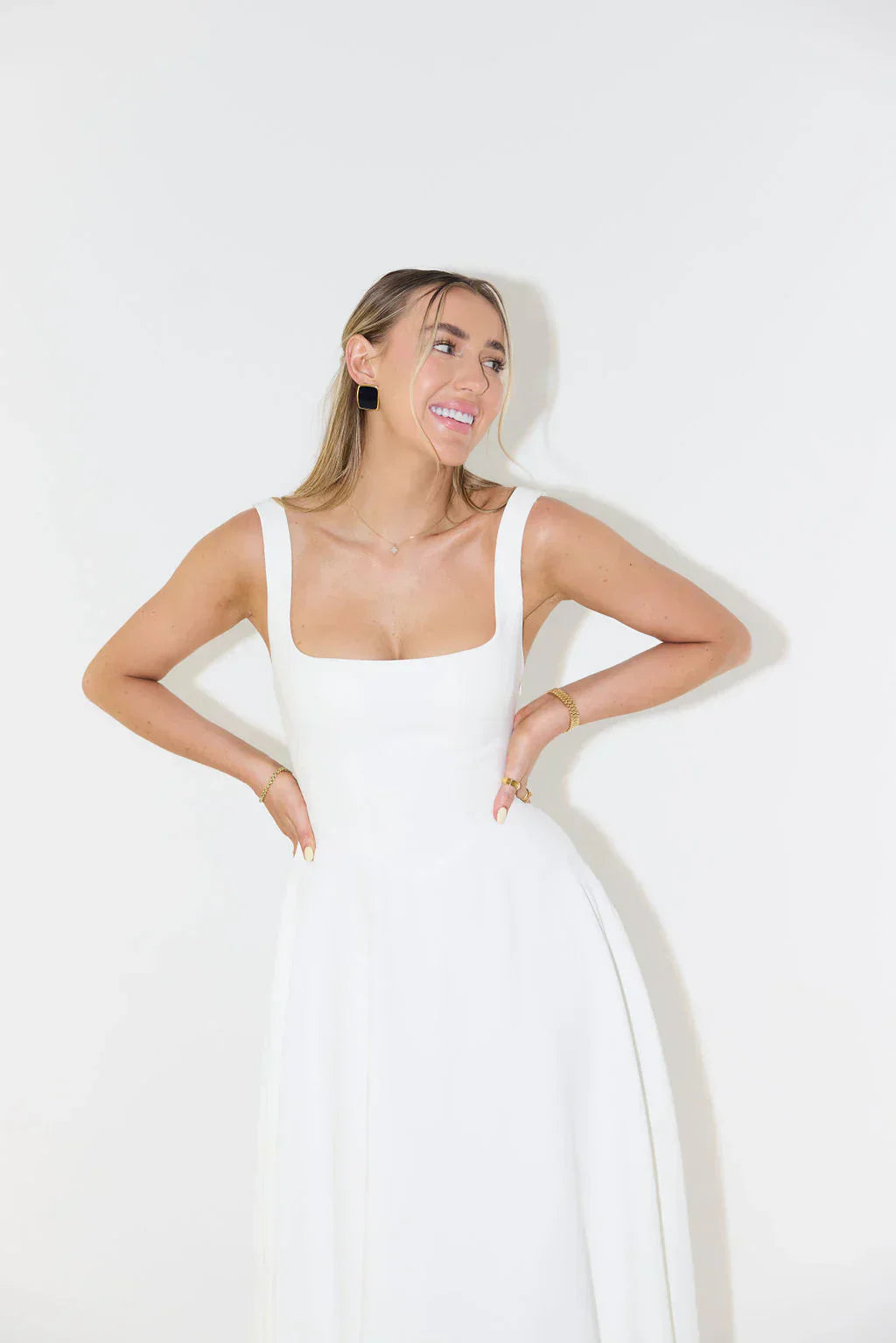 The Elara Midi — Noir Square Neck Dress