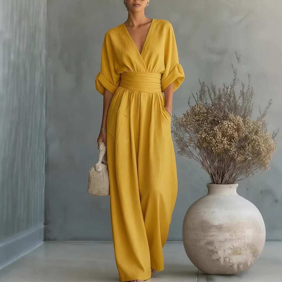 Robe élégante à col en V, manches fluides avec dos nu - Maison Claire et Sylvie