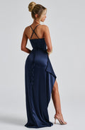 The Liora — Midnight Satin Maxi