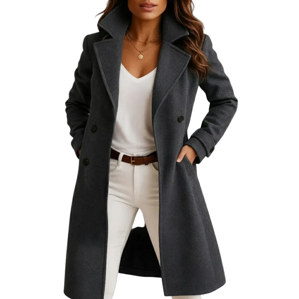 The Liora Coat — Graphite Double-Breasted Wool Blend