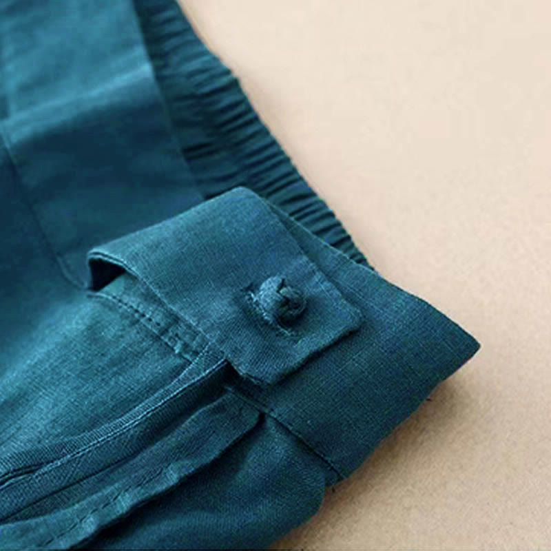 Pantalon Capri Large Femme Bouton Unique Couleur Unie Buddha Stones avec Poches