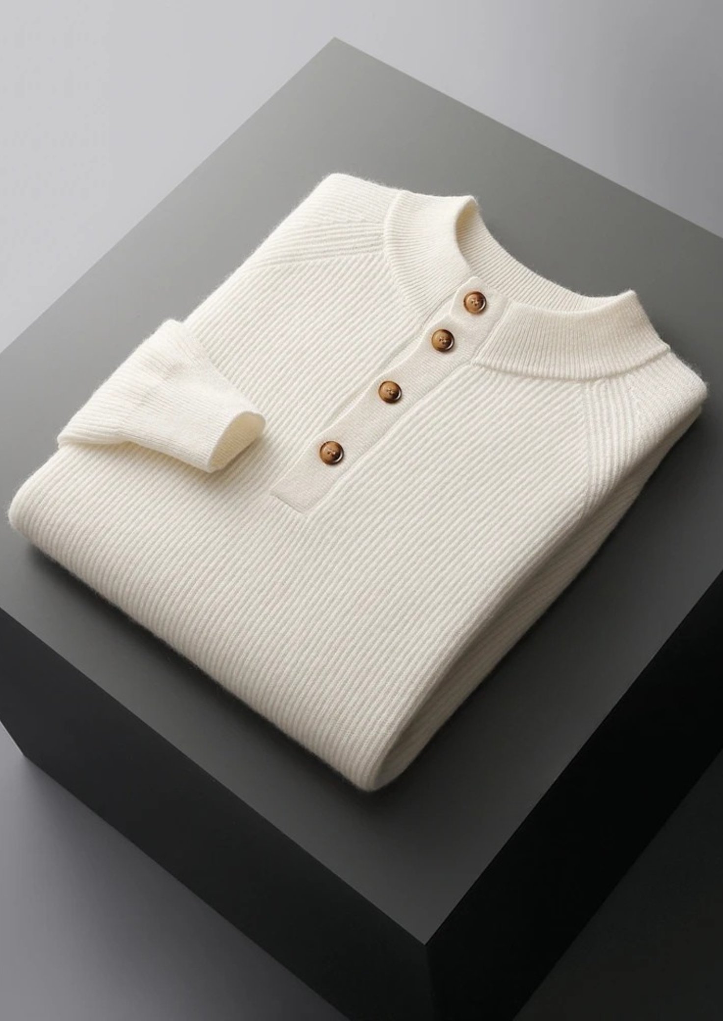 Pull Henley classique côtelé en cachemire premium