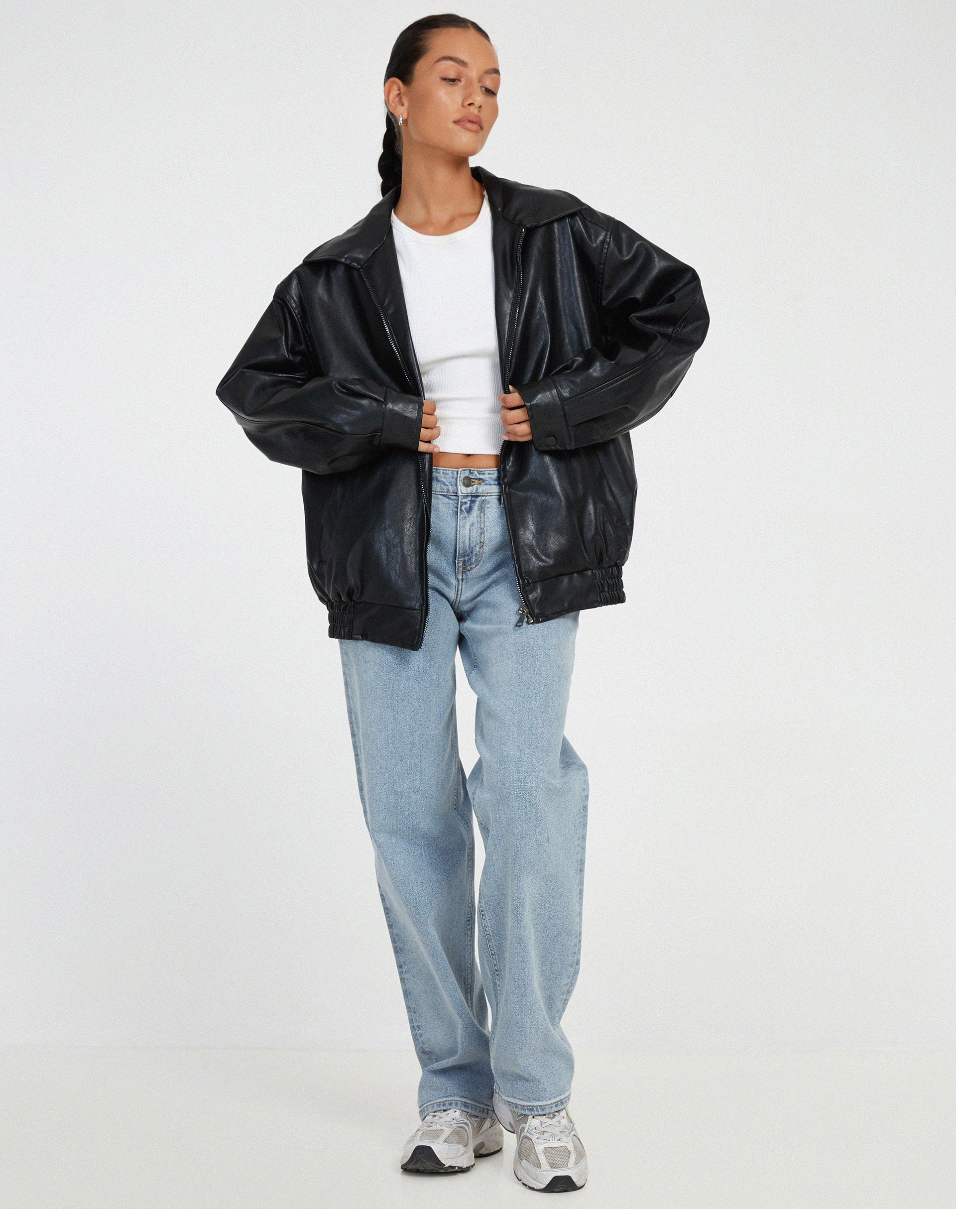 Tova — Bitter Chocolate Oversized Leather Jacket