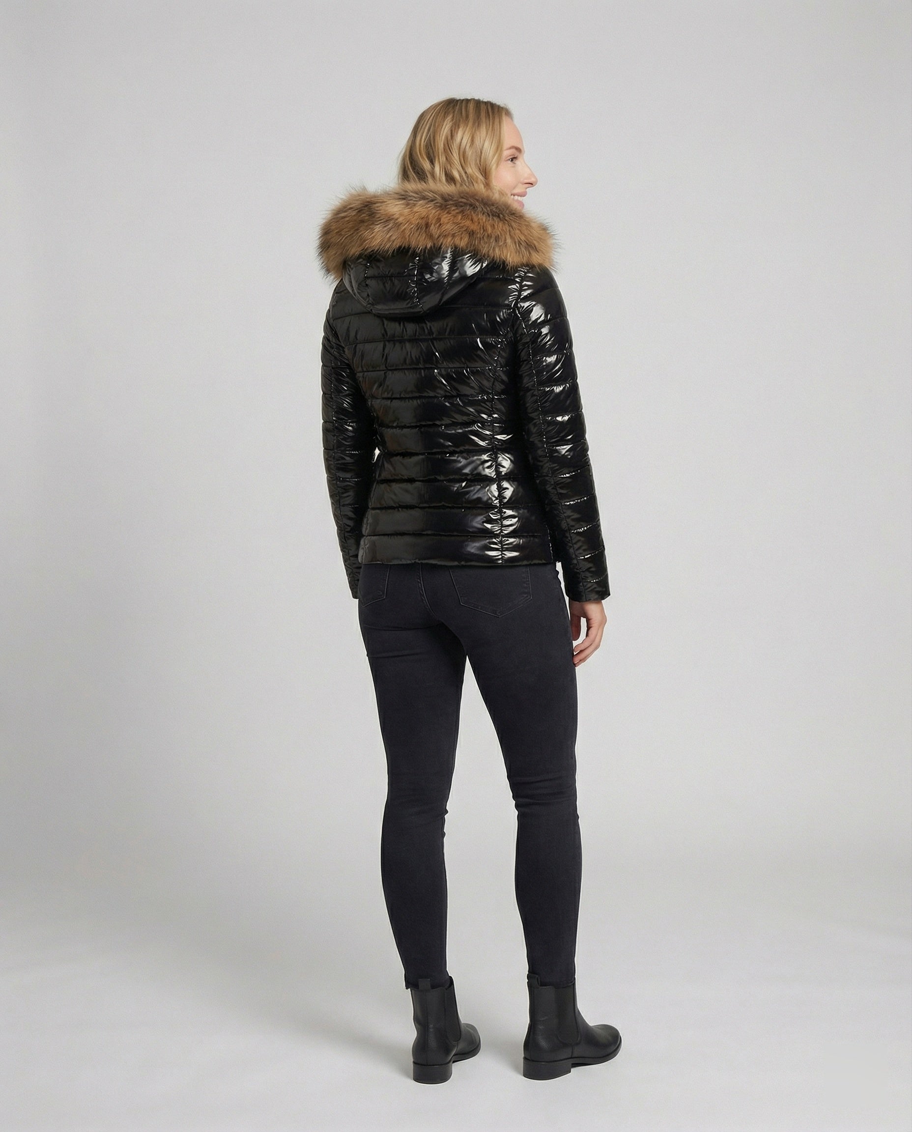The Elara Puffer — Onyx Fur Hood