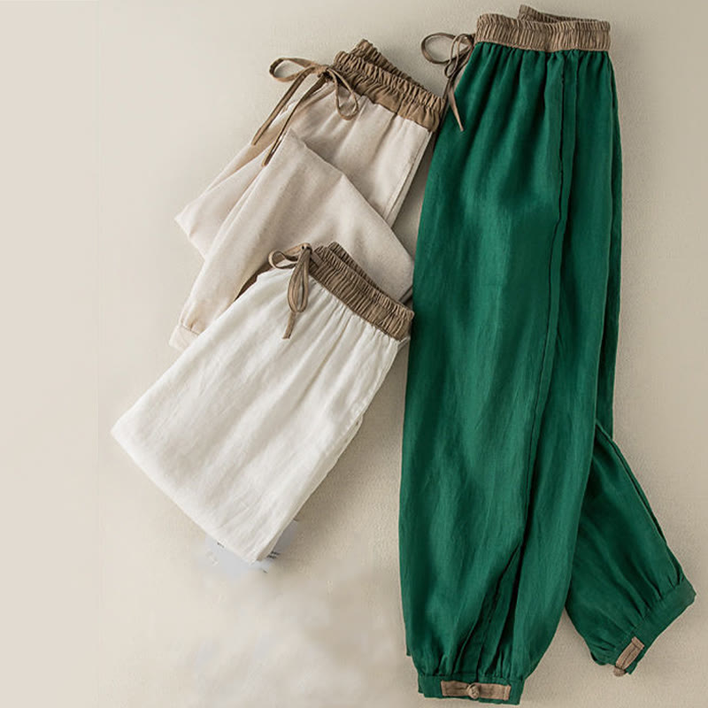 Pantalon Harem Femme en Coton Uni Buddha Stones avec Cordons et Poches