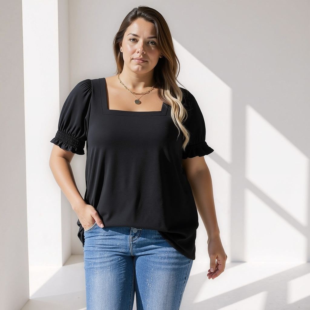 The Sylvie — Puff-Sleeve Square-Neck Top