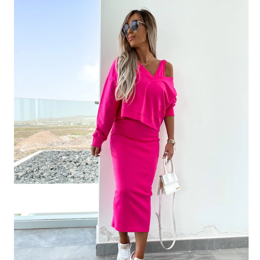 The Liora Set — Dune Cold-Shoulder Knit