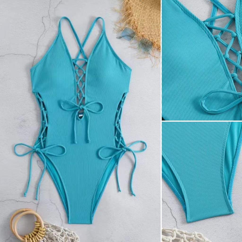 Liora Lace-Up One-Piece — Midnight Ribbed