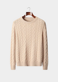 PULL EN LAINE MÉRINOS EXTRA-FINE PURE, MAILLE TORSADÉE, COL ROND