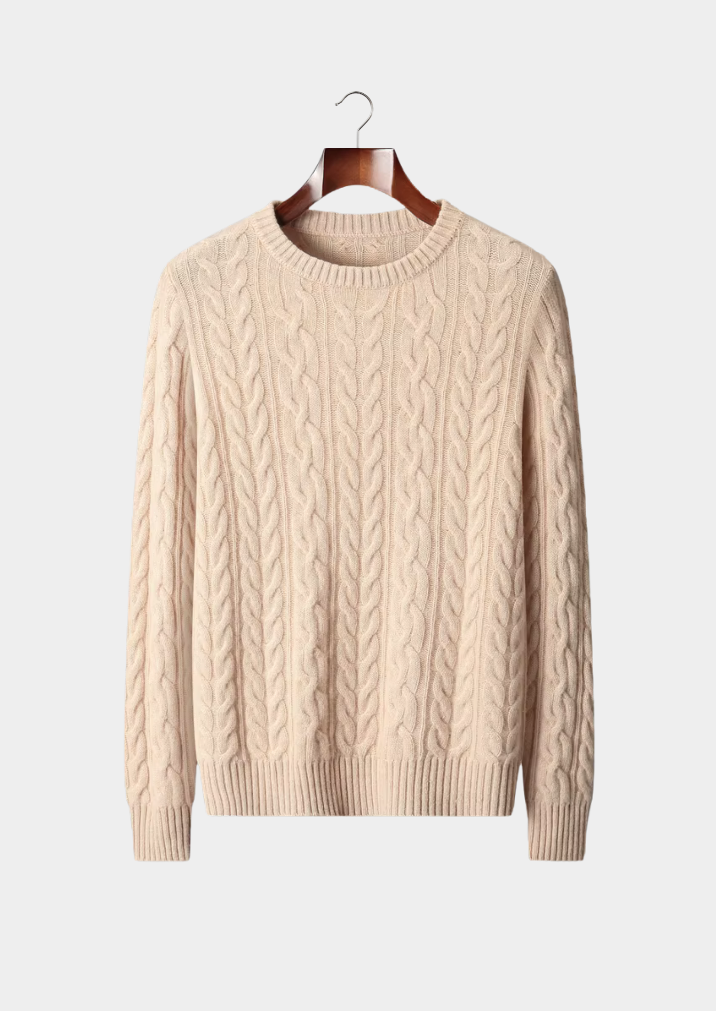 Pull ras du cou en laine mérinos pure extra-fine avec torsades
