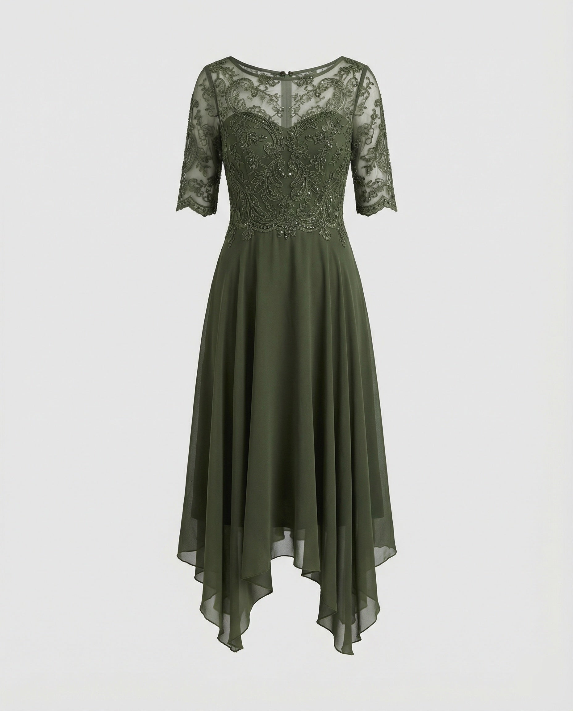 The Liora — Emerald Lace Midi Dress