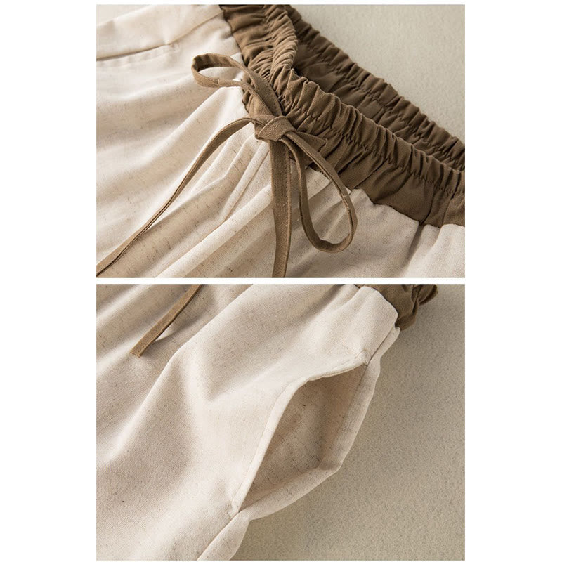 Pantalon Harem Femme en Coton Uni Buddha Stones avec Cordons et Poches