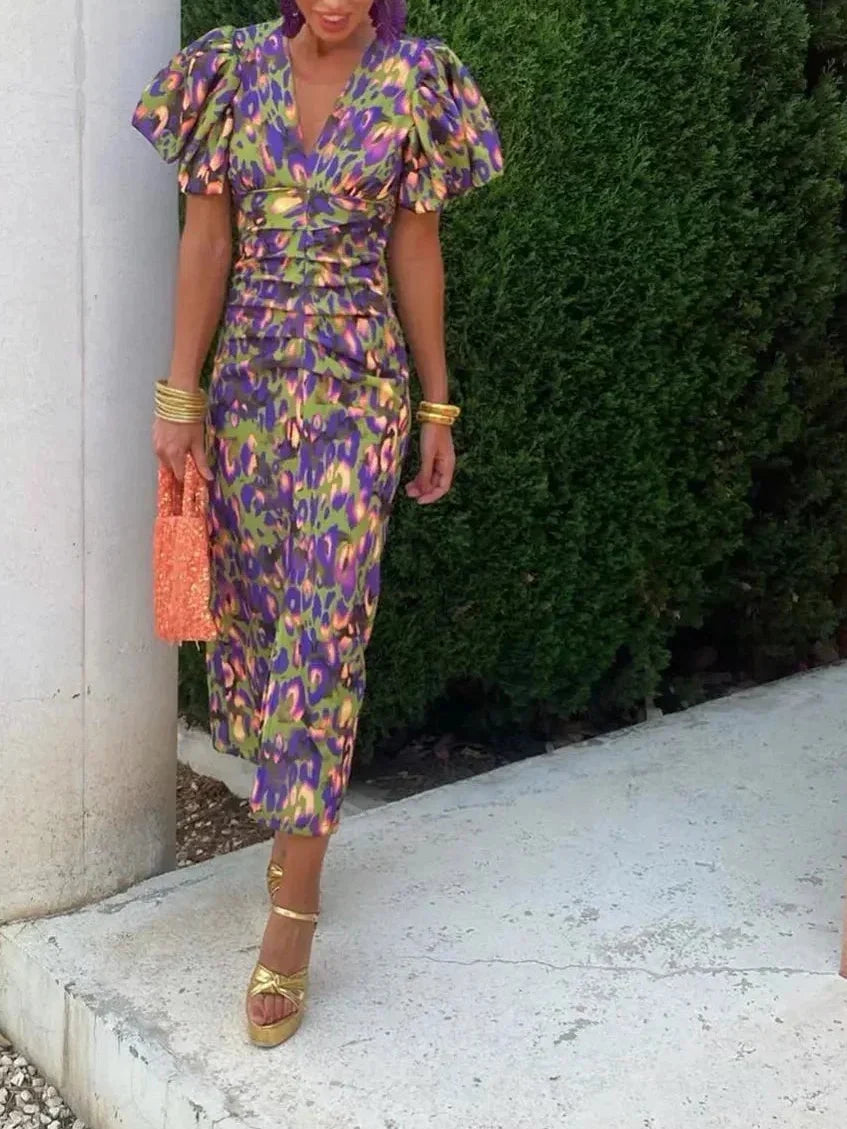 Noor™ - Robe Midi à Manches Bouffantes