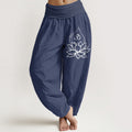 Pantalon bouffant en coton à taille élastique pour femmes Buddha Stones avec motif lotus en fleurs et symbole Om