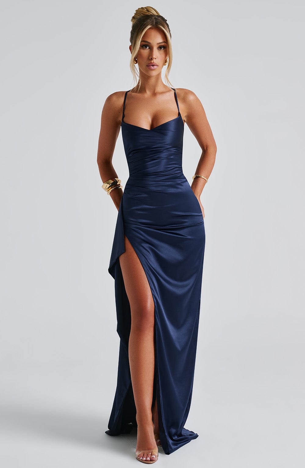 The Liora — Midnight Satin Gown