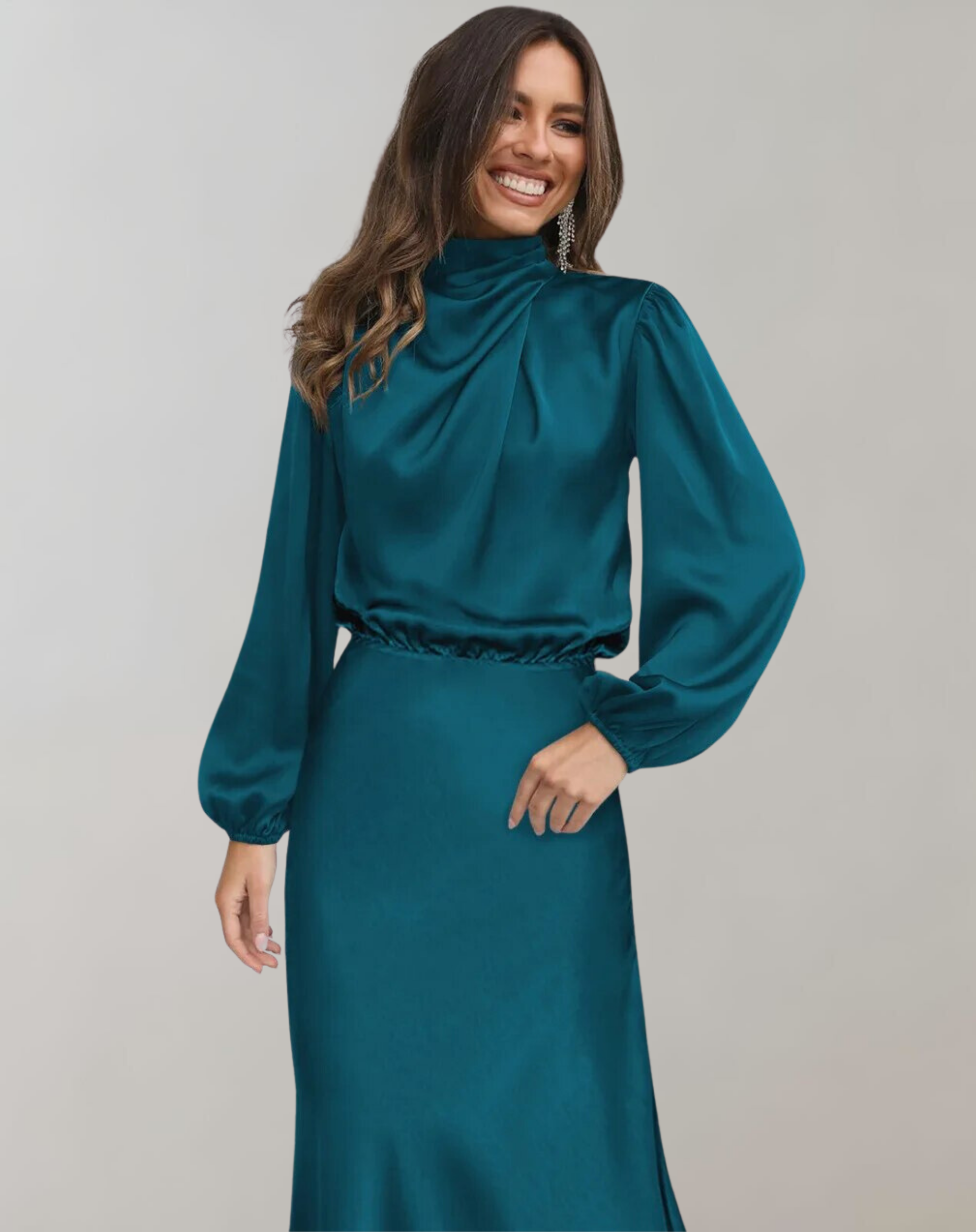 The Elara Satin — Noir Drape Dress