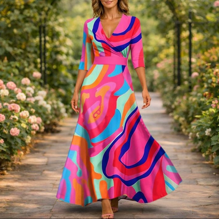 Fleur™ - Robe florale élégante avec décolleté en V