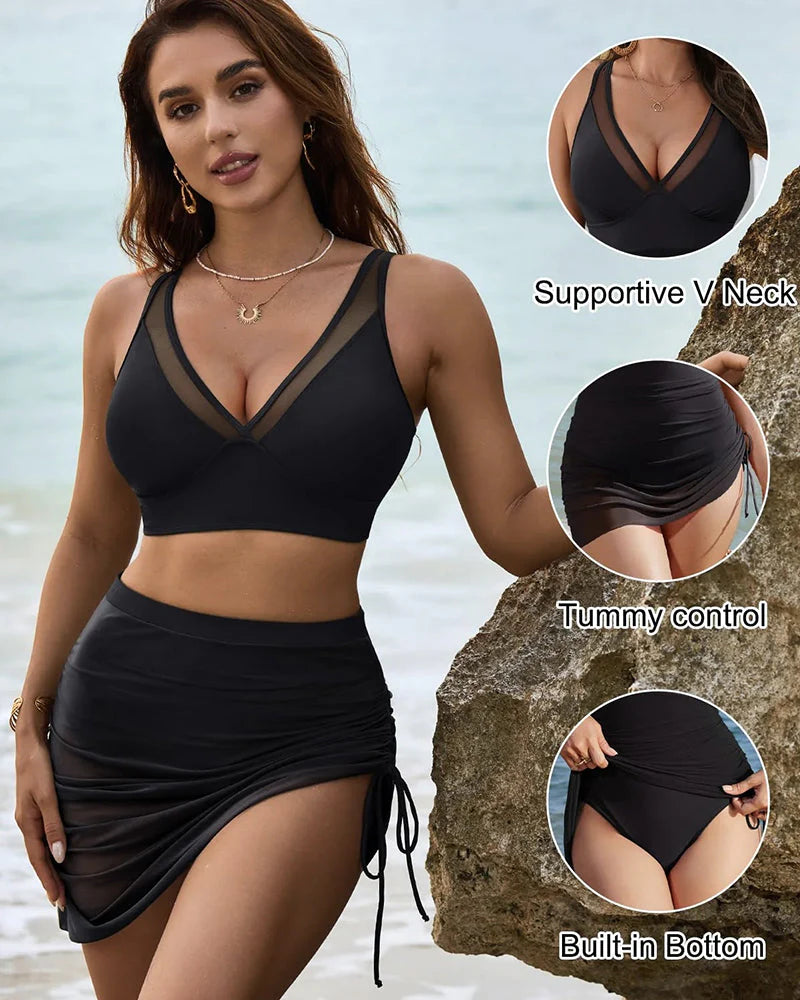 Elara Wrap — Onyx Mesh Bikini