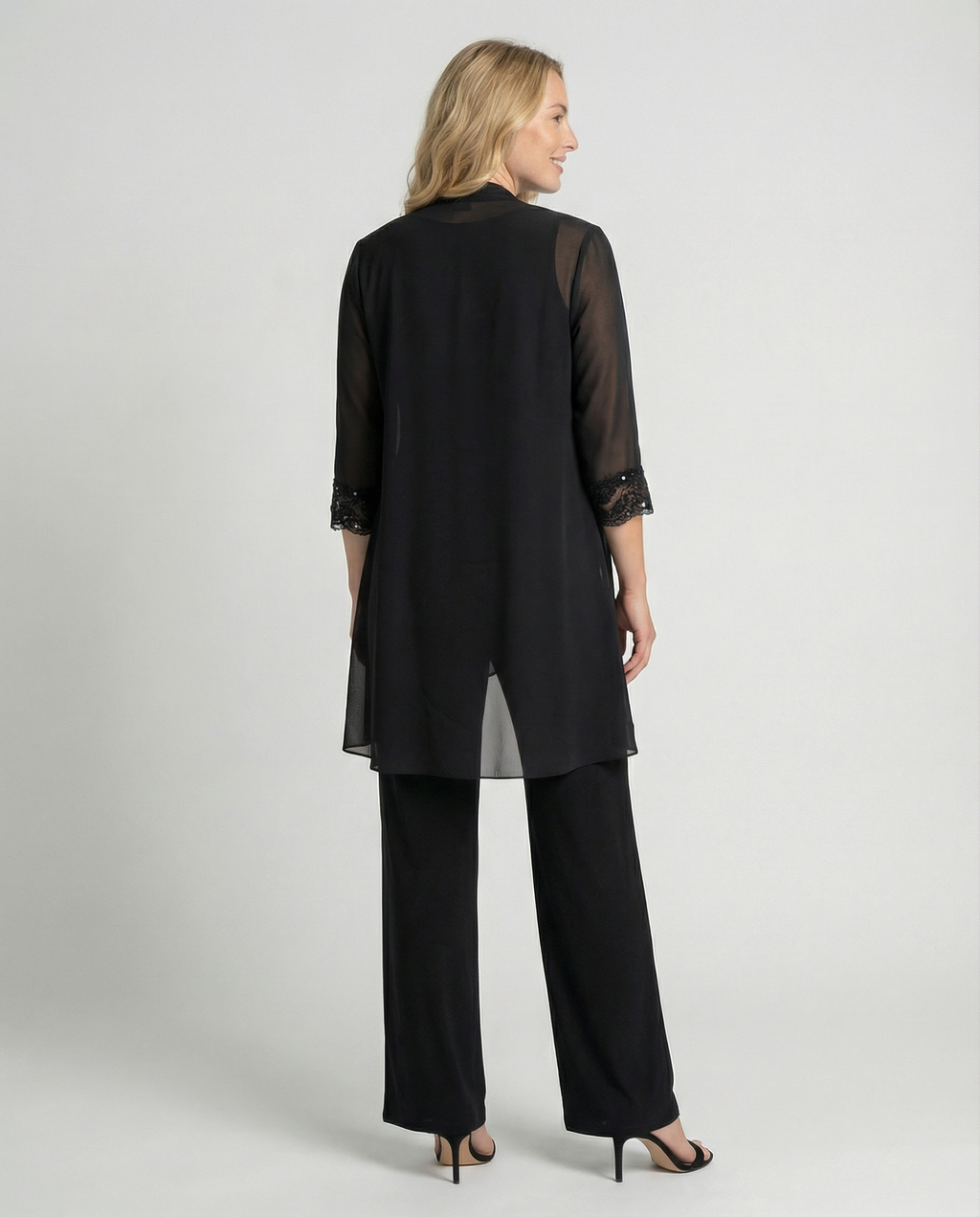 The Jolie — Lace-Trim Duster Set in Onyx
