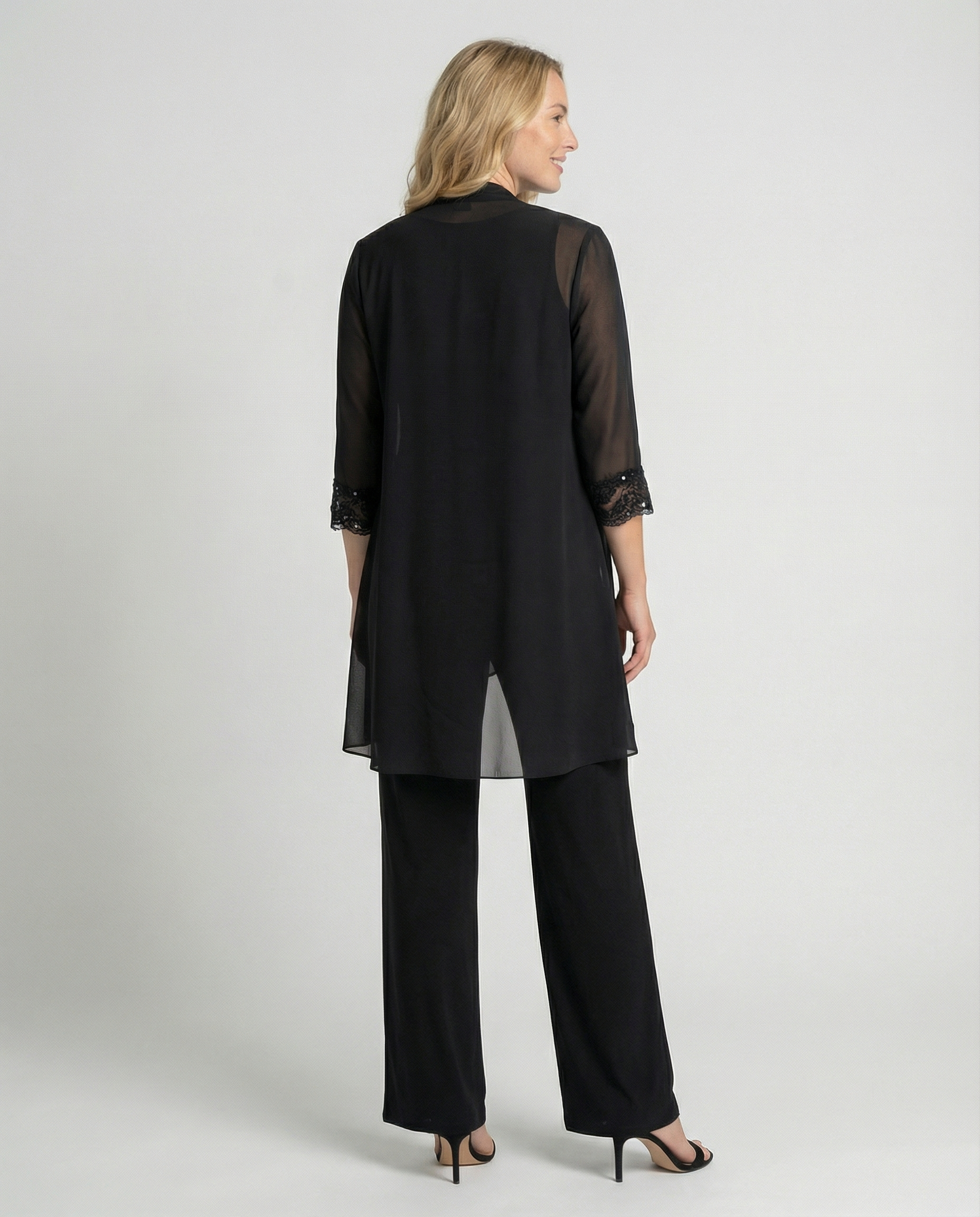 The Jolie — Lace-Trim Duster Set in Onyx