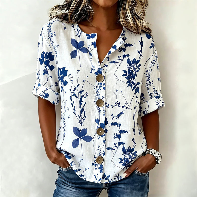 Blouse vintage à motif de feuilles